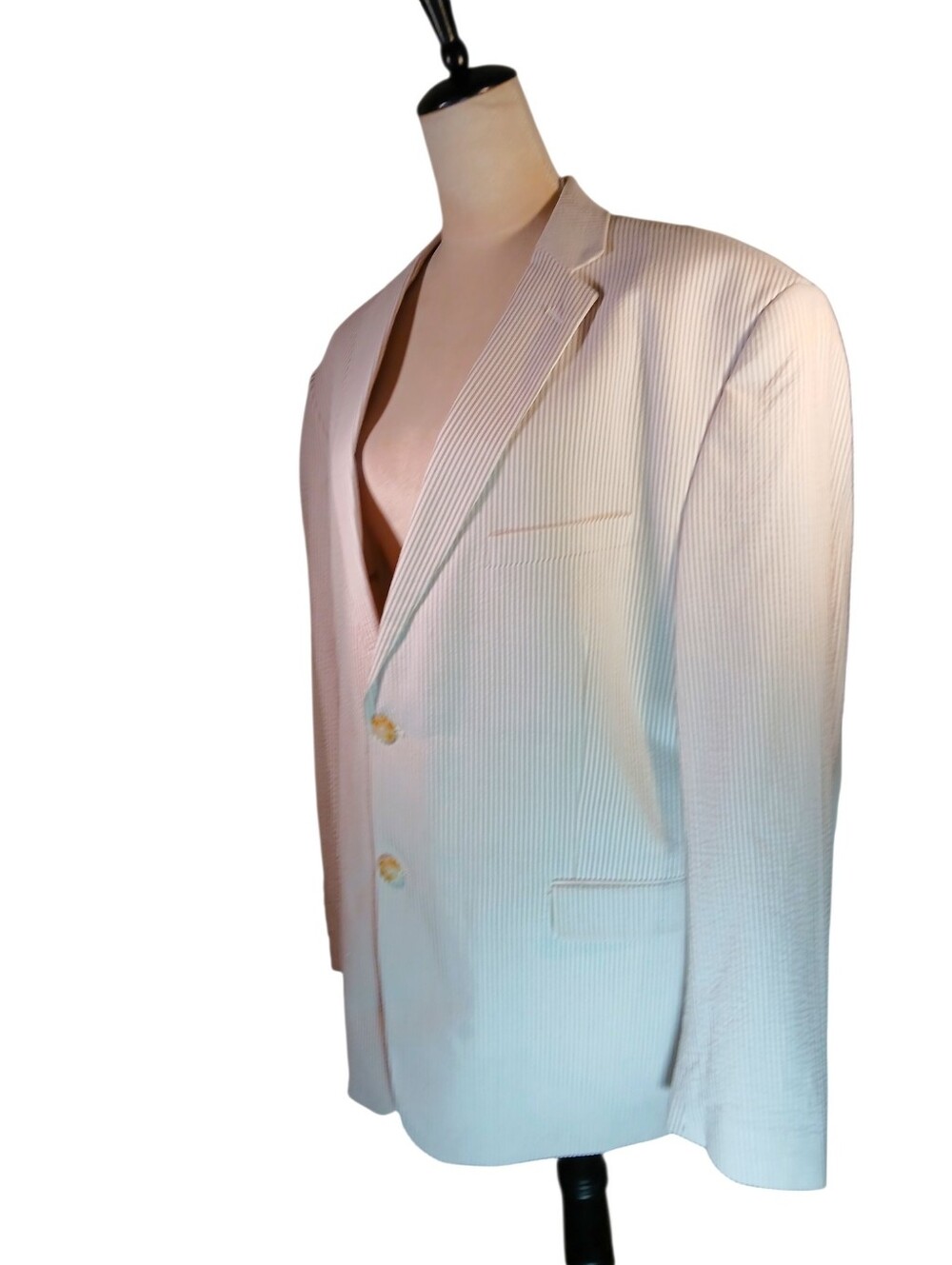 Mens Seersucker Blazer Tan White Lined Sz 46 R - Picture 4 of 11